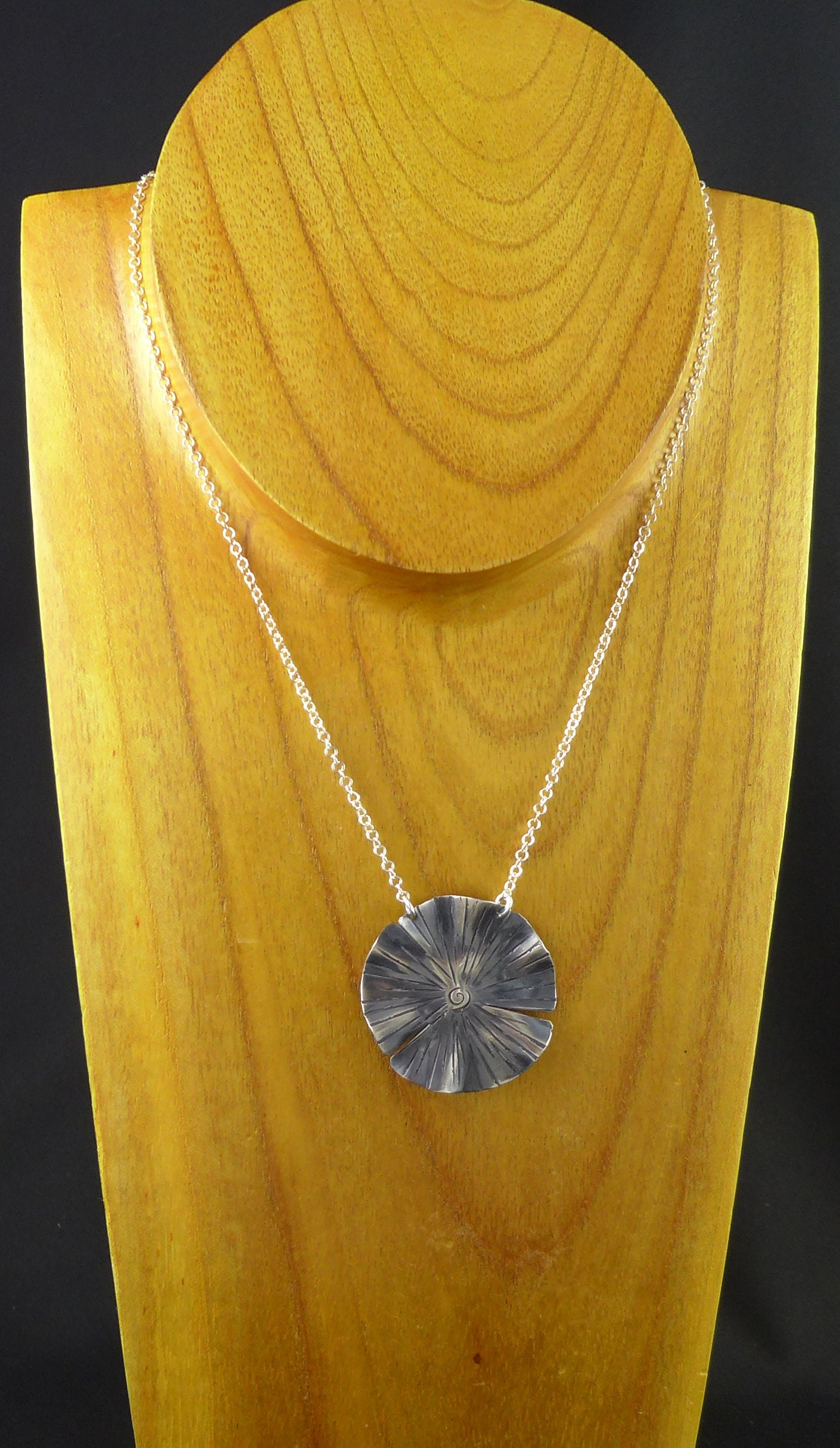Sterling Silver Lotus Leaf Pendant, Lotus Necklace, Sterling Sterling Silver Lotus Leaf Pendant, Lotus Necklace, Sterling