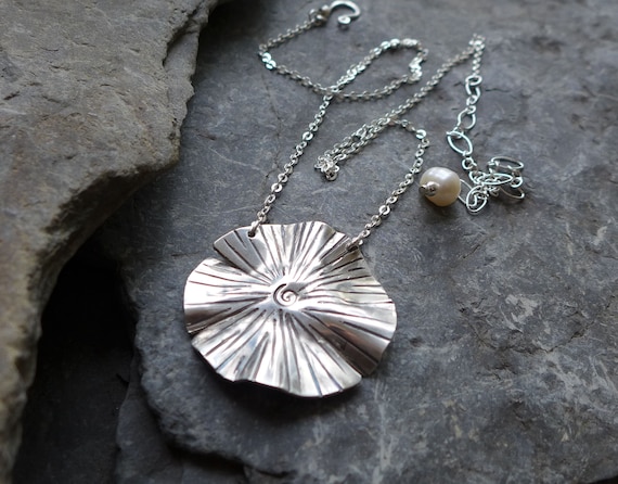 Sterling Silver Lotus Leaf Pendant, Lotus Necklace, Sterling Sterling Silver Lotus Leaf Pendant, Lotus Necklace, Sterling