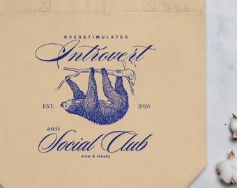 Overstimulated Introvert Tote Bag – Vintage Sloth Anti-Social Club Eco Bag