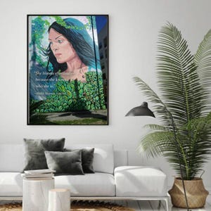 緑に囲まれた女性の壁画、インスピレーションを与えるホームウォールアート、力強い装飾、女性へのギフト