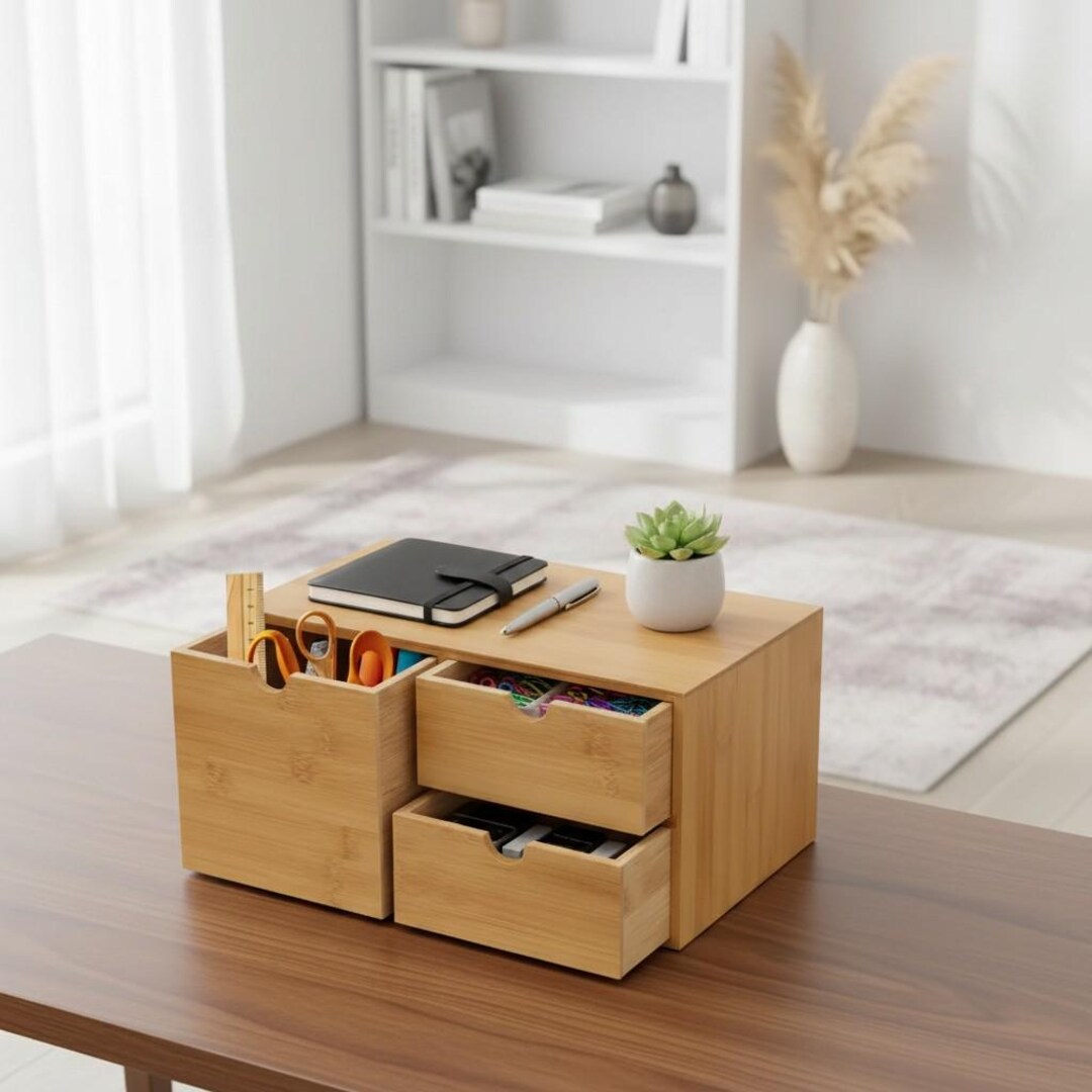 Bamboo Desktop Organizer With 4 Drawers – Minimalist Storage Box - Etsy