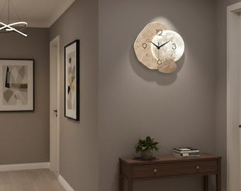 Orologio da parete moderno con fasi lunari, retroilluminazione a LED, silenzioso e dal design minimalista.