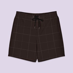 Calção de banho masculino xadrez em tons de marrom expresso e azul lavanda | Calção de banho xadrez de secagem rápida