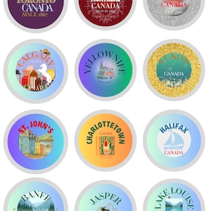 12 Canadian City Glitter Badge Stickers – Retro Souvenir Set (Digital Download) by Alter Standard