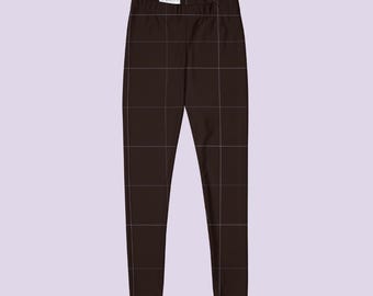 Espresso Brown Plaid High Waisted Yoga Pants | Lavender Line Activewear | Limited Edition MARQUE