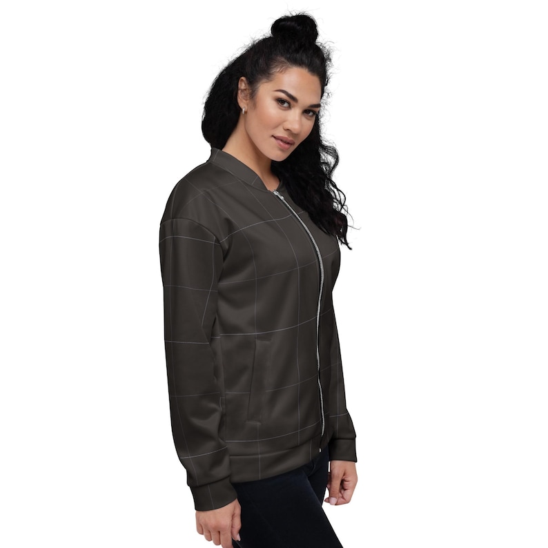 Espresso Brown & Lavender Grid Pattern Unisex Bomber Jacket |