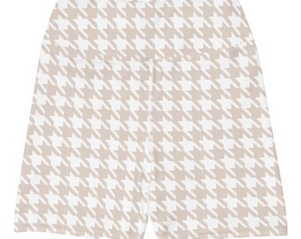 Verstecktes Herz Hahnentritt Yoga Shorts | Milk Tea Beige Trainings-Hose