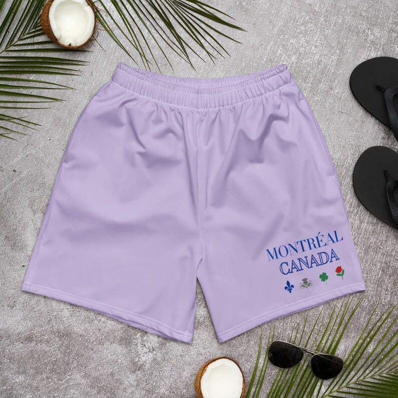 MONTRÉAL CANADA  Heritage Symbol Print Athletic Light Purple Fog Long Shorts by Alter Standard | Eco friendly Unisex Long Shorts