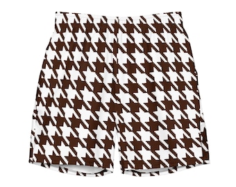 Herren Hahnentritt-Badehose |Espresso Braune Retro Resort Boardshorts