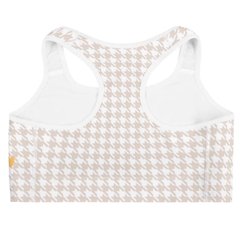 Hidden heart Gingham Check Sports bra | Milk Tea Beige Sport Top