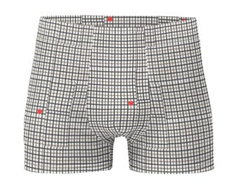Herren Boxer Briefs | Black and Grey Plaids Erstauflage mit kleinen roten Herzen