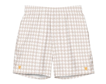 Verstecktes Herz Hahnentritt Recycling Badehose | Milk Tea Beige Badeshorts