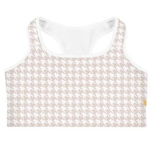 Hidden heart Gingham Check Sports bra | Milk Tea Beige Sport Top