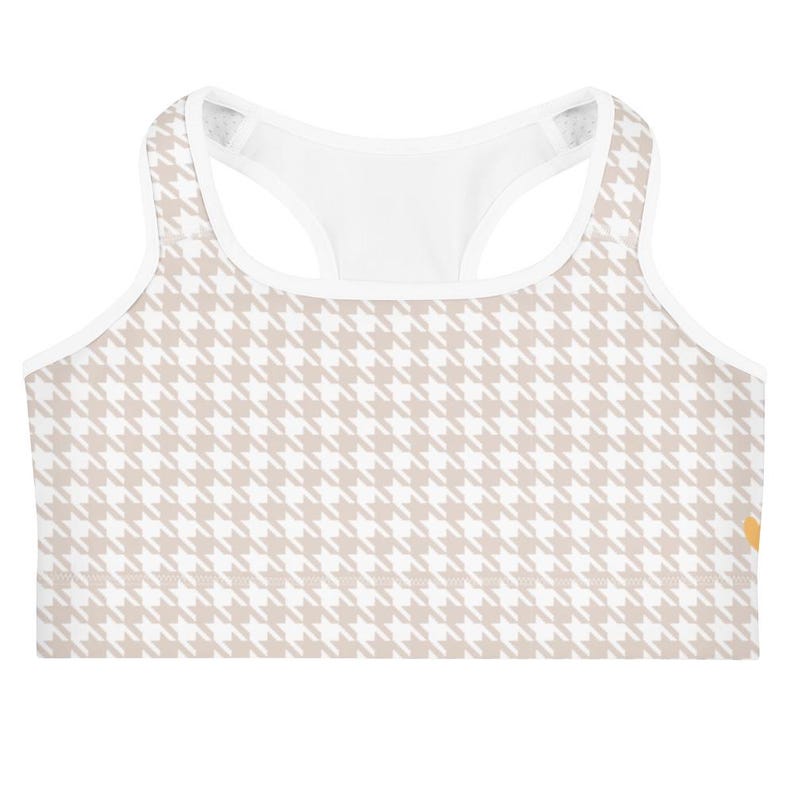 Hidden heart Gingham Check Sports bra | Milk Tea Beige Sport Top