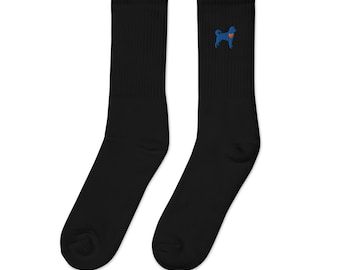 Royal Blue Shiba Inu Embroidered Socks | Orange Heart Detail, US Made