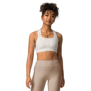 Hidden heart Gingham Check Sports bra | Milk Tea Beige Sport Top