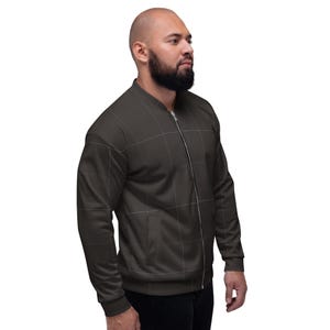 Espresso Brown & Lavender Grid Pattern Unisex Bomber Jacket |