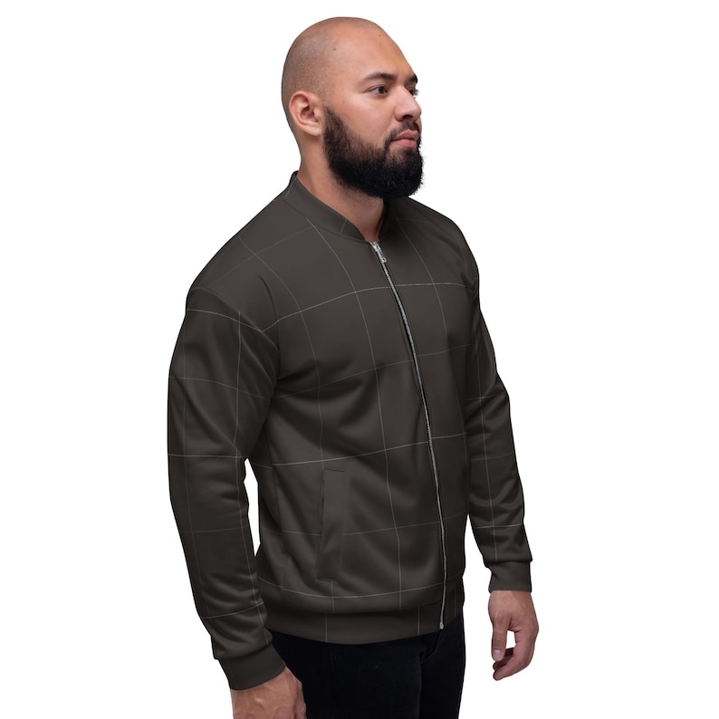 Espresso Brown & Lavender Grid Pattern Unisex Bomber Jacket |