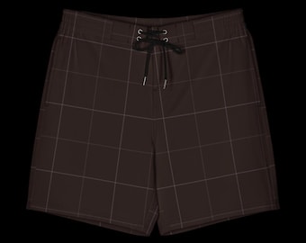 Herren Espresso Braun & Lavendel Blau Karierte Boardshorts |  Schnelltrocknende Badehose