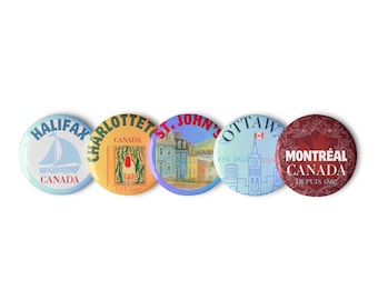 Juego de pines de 5 ciudades de Canadá: Halifax, Charlottetown, St. John's, Ottawa, Montreal (Recuerdo)