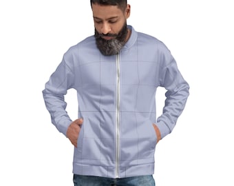 Lavender Blue Espresso Grid Bomber Jacket | Unisex Plaid Zip Up Casual Coat