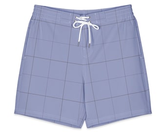 Herren Lavendel Blau & Espresso Braun Karo Board Shorts | Moderne große Gitter-Badehose