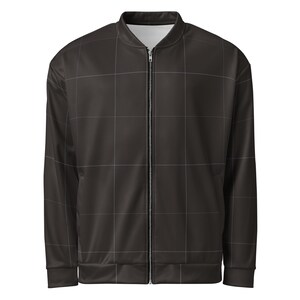 Espresso Brown & Lavender Grid Pattern Unisex Bomber Jacket |