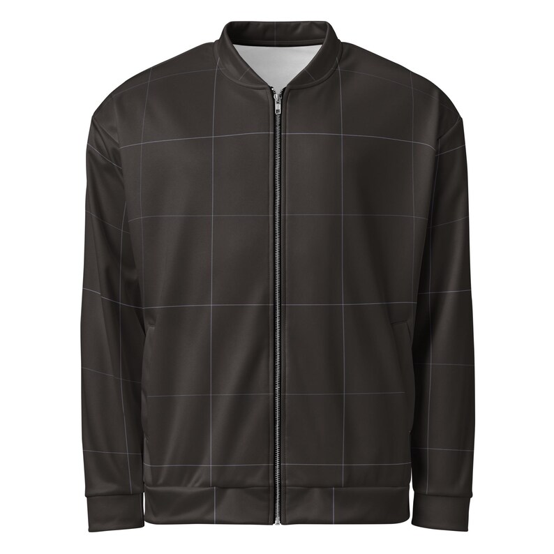 Espresso Brown & Lavender Grid Pattern Unisex Bomber Jacket |