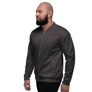 Espresso Brown & Lavender Grid Pattern Unisex Bomber Jacket |