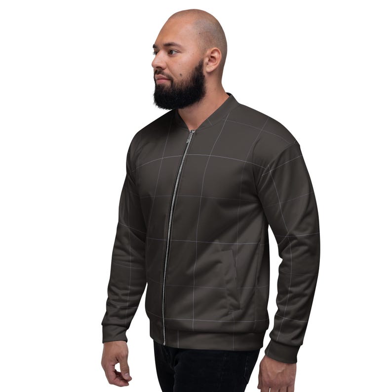Espresso Brown & Lavender Grid Pattern Unisex Bomber Jacket |