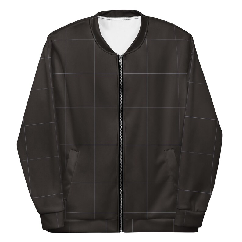 Espresso Brown & Lavender Grid Pattern Unisex Bomber Jacket |