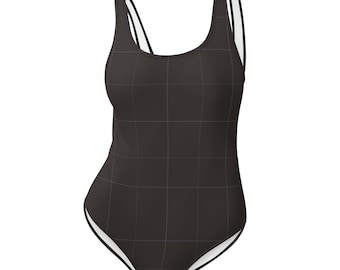 Espresso Braun & Lavendel Blau karierter einteiliger Badeanzug | Damen Sommermode 2026