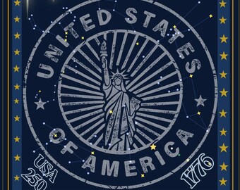 USA 250th Anniversary Bandana Design, Statue of Liberty Patriotic Emblem (Digital Download)