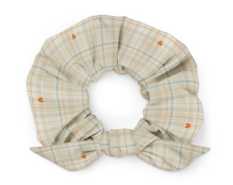 Recycled Sage Plaid Scrunchie | Y2K Haarschmuck, umweltfreundlicher Pferdeschwanzhalter