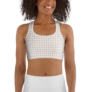 Hidden heart Gingham Check Sports bra | Milk Tea Beige Sport Top