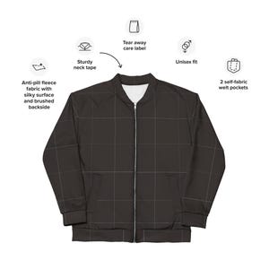 Espresso Brown & Lavender Grid Pattern Unisex Bomber Jacket |
