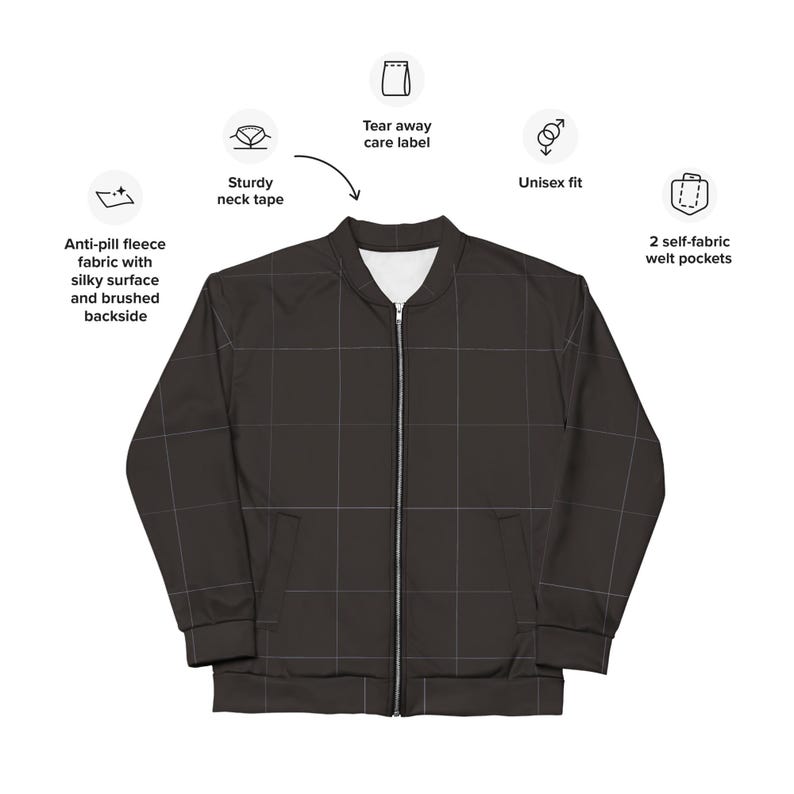 Espresso Brown & Lavender Grid Pattern Unisex Bomber Jacket |