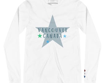 Vancouver CANADA Star Unisex Langarm-T-Shirt | Gesticktes Tricolor STARS Graphic T-Shirt