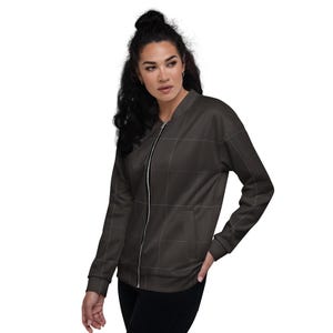 Espresso Brown & Lavender Grid Pattern Unisex Bomber Jacket |