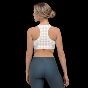 Hidden heart Houndstooth Sports bra | Milk Tea Beige Workout Bralettes image 11