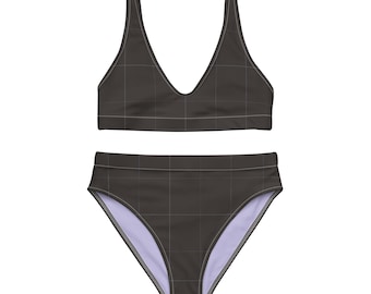Espressobraun & Lavendelblau karierter Bikini mit hoher Taille | Sommermode 2026