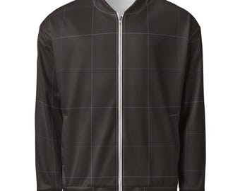 Espresso Braun Gitter Muster Bomberjacke | Entspannte Passform Unisex-Oberbekleidung