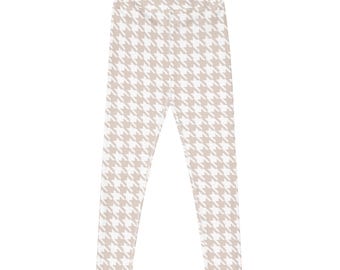 Verstecktes Herz Hahnentritt Yoga Leggings | Milk Tea Beige Trainingshose mit hoher Taille