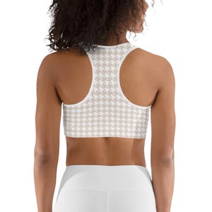 Hidden heart Gingham Check Sports bra | Milk Tea Beige Sport Top