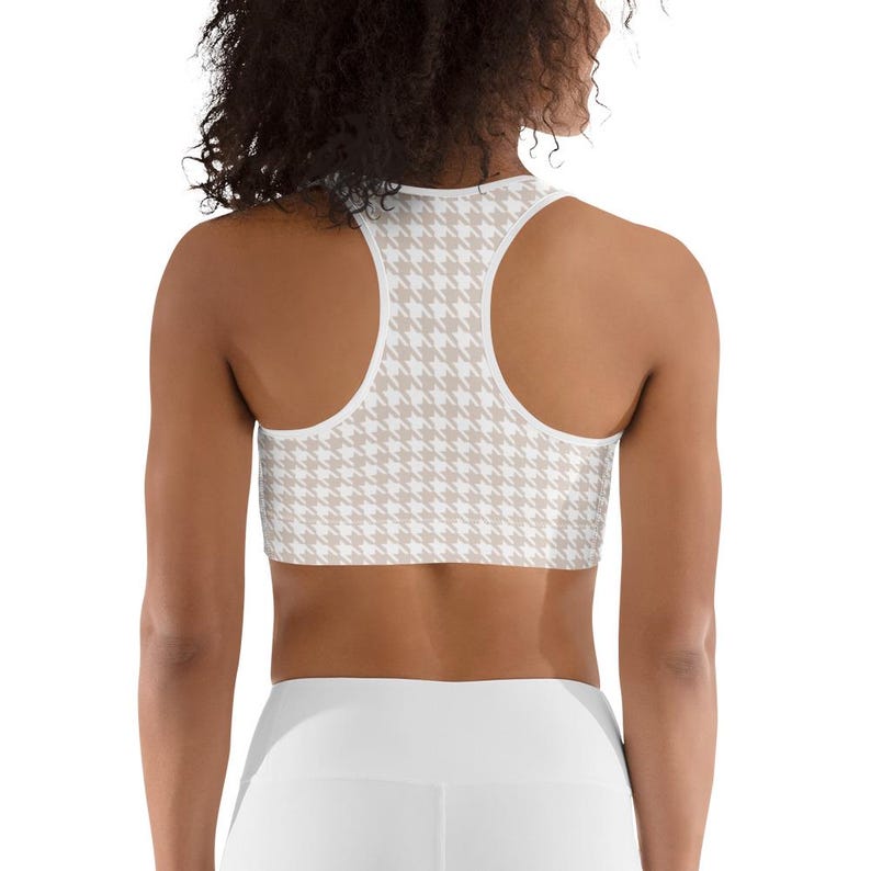 Hidden heart Gingham Check Sports bra | Milk Tea Beige Sport Top