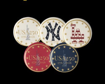 USA 250th Anniversary Pin Set 5 Pack Patriotic Button Pins 1776-2026 American Flag Statue of Liberty Gift for Collectors 4th of July