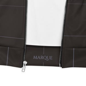 Espresso Brown & Lavender Grid Pattern Unisex Bomber Jacket |