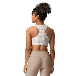 Hidden heart Gingham Check Sports bra | Milk Tea Beige Sport Top
