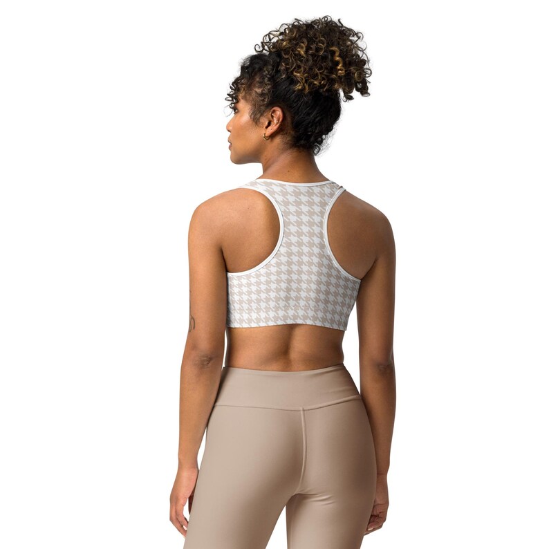 Hidden heart Gingham Check Sports bra | Milk Tea Beige Sport Top