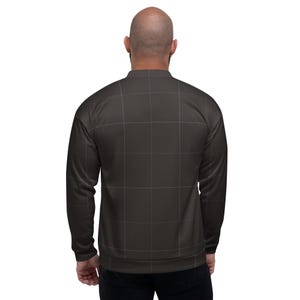 Espresso Brown & Lavender Grid Pattern Unisex Bomber Jacket |